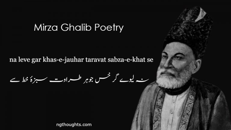 Na leve gar Khas-e-jauhar taravat sabza-e-Khat se – Mirza Ghalib Poetry